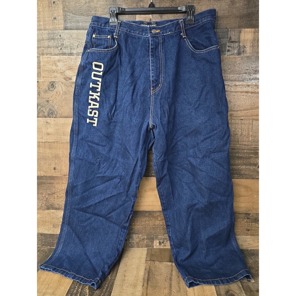 VTG Y2K Outkast Wide Leg Men Cropped Jeans 38 (34X26.5) Embroidered Hip Hop